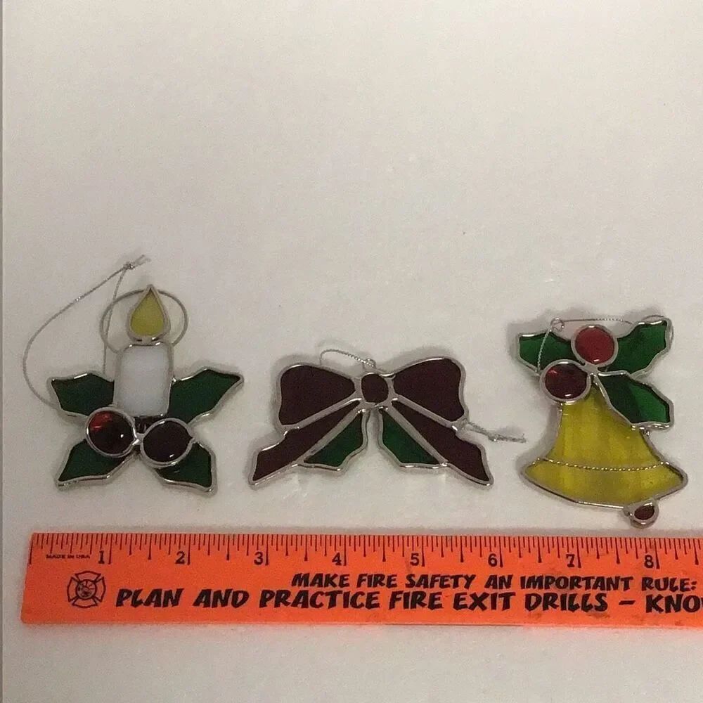 Set of 3 Stainglass window Christmas ornaments